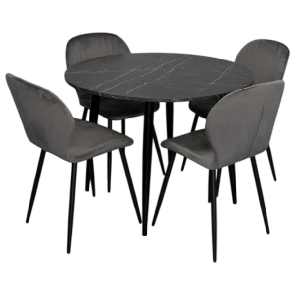 Set masă și scaune Evelin DT 402-6B + 4 YTC-064B BLU-14 Rotundă / PAL / Dark Gray photo 1