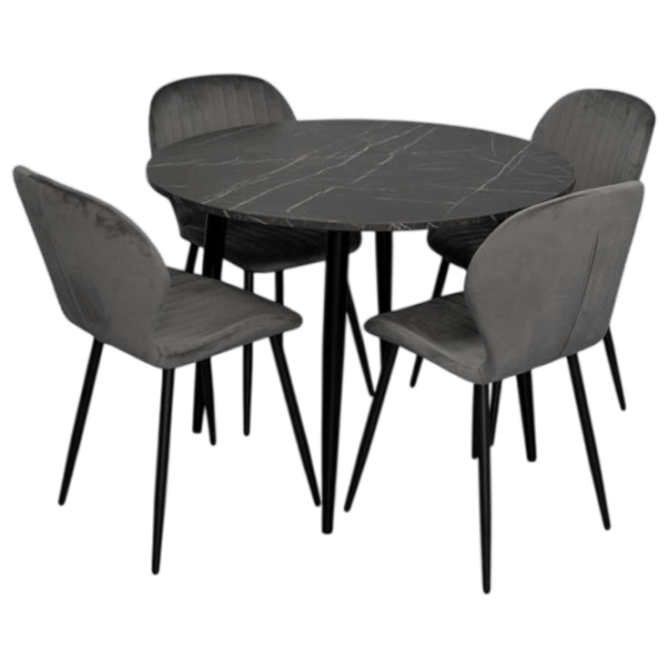 Set masă și scaune Evelin DT 402-6B + 4 YTC-064B BLU-14 Rotundă / PAL / Dark Gray photo 1