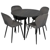 Set masă și scaune Evelin DT 402-6B + 4 YTC-064B BLU-14 Rotundă / PAL / Dark Gray