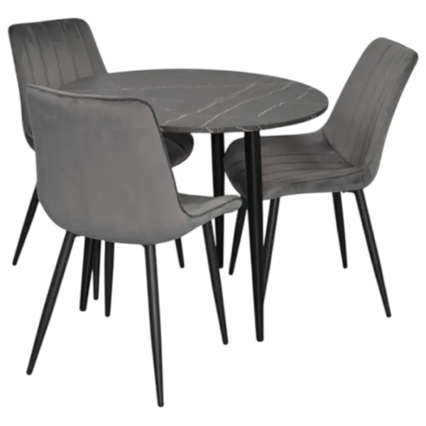 Set masă și scaune Evelin DT 404-6B + 3 YTC-055B BLU-14 Rotundă / PAL / Dark Gray photo 1