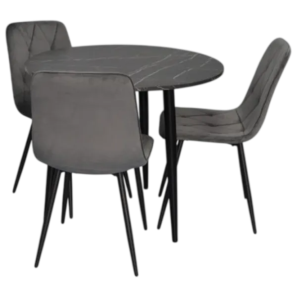Set masă și scaune Evelin DT 404-6B + 3 YTC-080B BLU-14 Rotundă / PAL / Dark Gray photo 1
