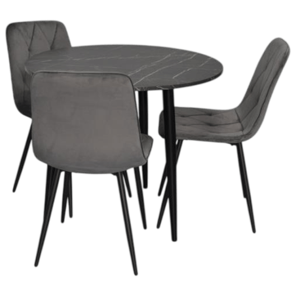Set masă și scaune Evelin DT 404-6B + 3 YTC-080B BLU-14 Rotundă / PAL / Dark Gray photo 1