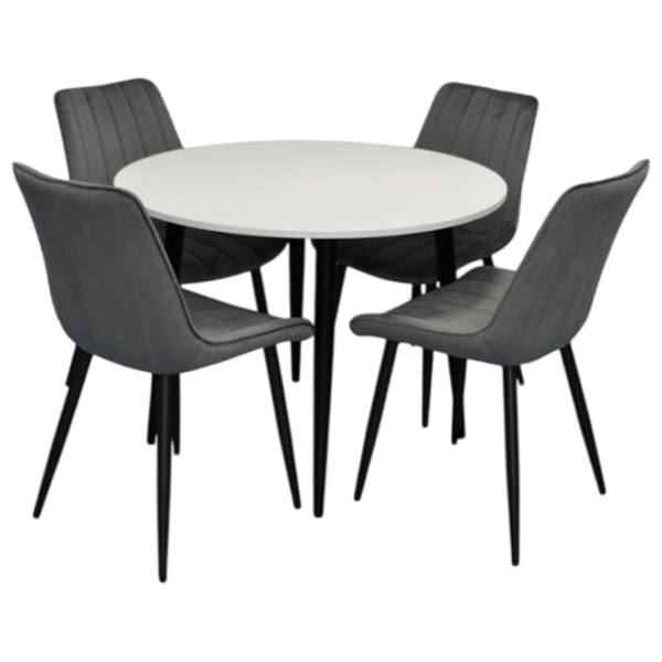 Set masă și scaune Evelin DT 402-3B + 4 YTC-055B BLU-14 Rotundă / PAL / Dark Gray photo 1