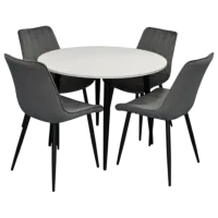 Set masă și scaune Evelin DT 402-3B + 4 YTC-055B BLU-14 Rotundă / PAL / Dark Gray