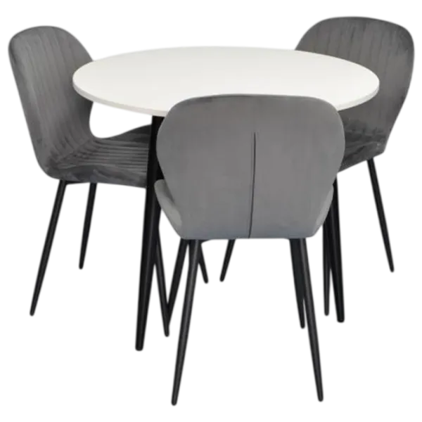 Set masă și scaune Evelin DT 404-3B + 3 YTC-064B BLU-14 Rotundă / PAL / Dark Gray photo 1