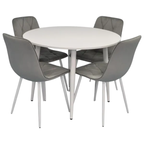 Set masă și scaune Evelin DT 402-5Wh + 4 YTC-055Wh BLU-13 Rotundă / PAL / Light Gray photo 1