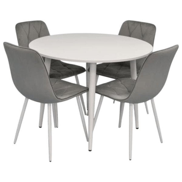 Set masă și scaune Evelin DT 402-5Wh + 4 YTC-055Wh BLU-13 Rotundă / PAL / Light Gray photo 1