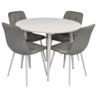Set masă și scaune Evelin DT 402-5Wh + 4 YTC-055Wh BLU-13 Rotundă / PAL / Light Gray