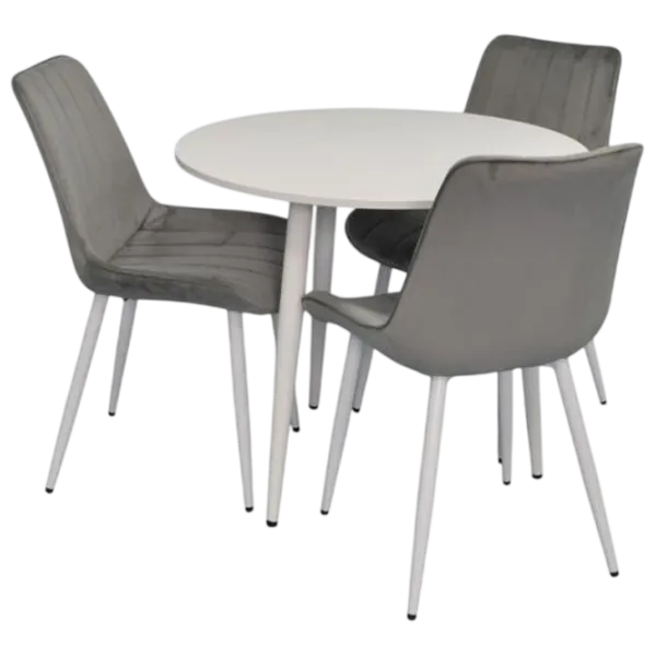 Set masă și scaune Evelin DT 404-5Wh + 3 YTC-055Wh BLU-13 Rotundă / PAL / Light Gray photo 1