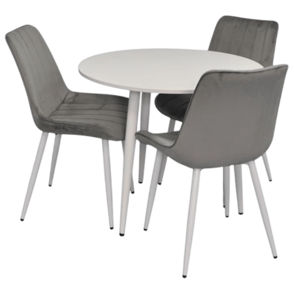Set masă și scaune Evelin DT 404-5Wh + 3 YTC-055Wh BLU-13 Rotundă / PAL / Light Gray photo 1