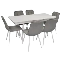 Set masă și scaune Evelin DT 432-1R Wh + 6 YTC-080Wh BLU-13 Dreptunghiulară / PAL / Light Gray