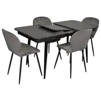 Set masă și scaune Evelin DT 431-3R B + 4 YTC-064B BLU-14 Dreptunghiulară / PAL / Dark Gray