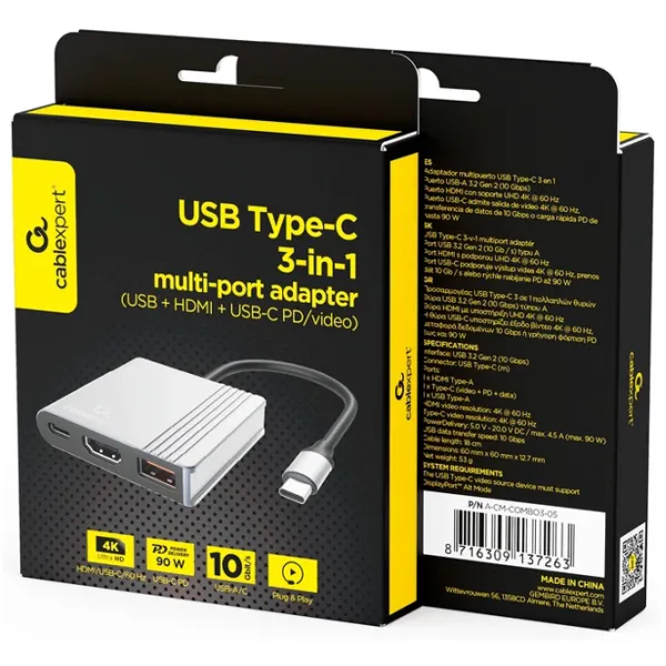 Adaptor Cablexpert A-CM-COMBO3-05 USB Type-C / Gray photo 5