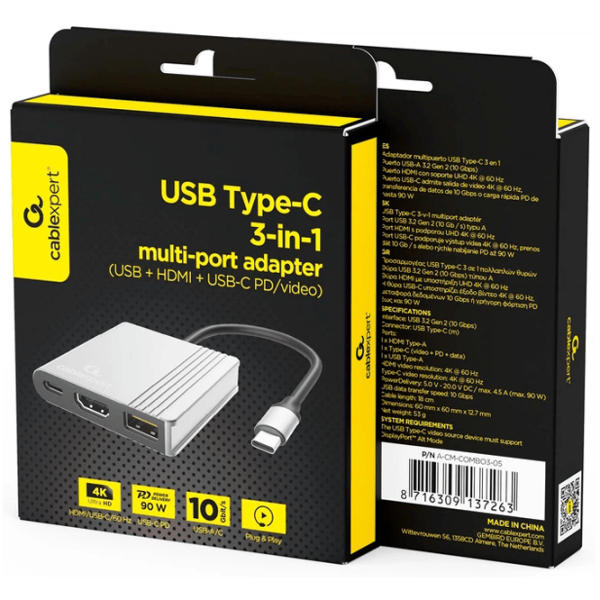 Adaptor Cablexpert A-CM-COMBO3-05 USB Type-C / Gray photo 5