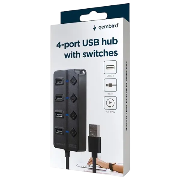 Adaptor Hub Gembird UHB-U2P4P-01 USB Type-A / Black photo 6
