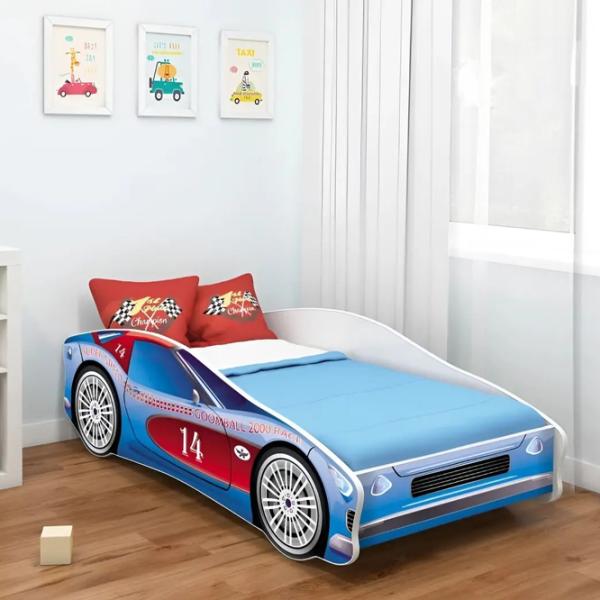 Pat pentru copii ACMA Meble V/Car Nr.2 70 x 140 cm / Lemn / Blue photo 3