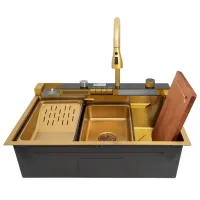 Chiuvetă SanDonna HD7550 75 x 50 / Oțel inoxidabil / Gold