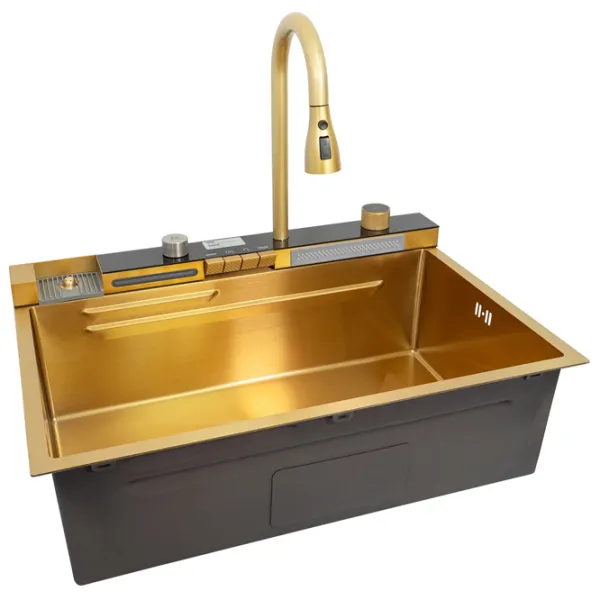 Chiuvetă SanDonna HD7550 75 x 50 / Oțel inoxidabil / Gold photo 2