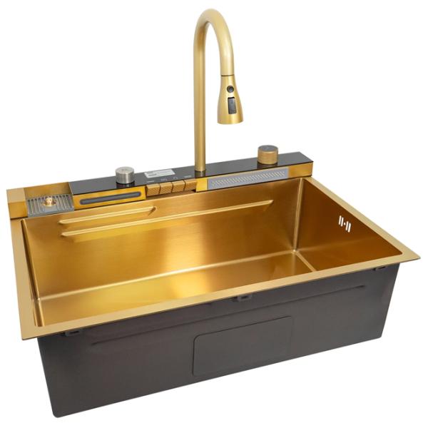 Chiuvetă SanDonna HD7550 75 x 50 / Oțel inoxidabil / Gold photo 2