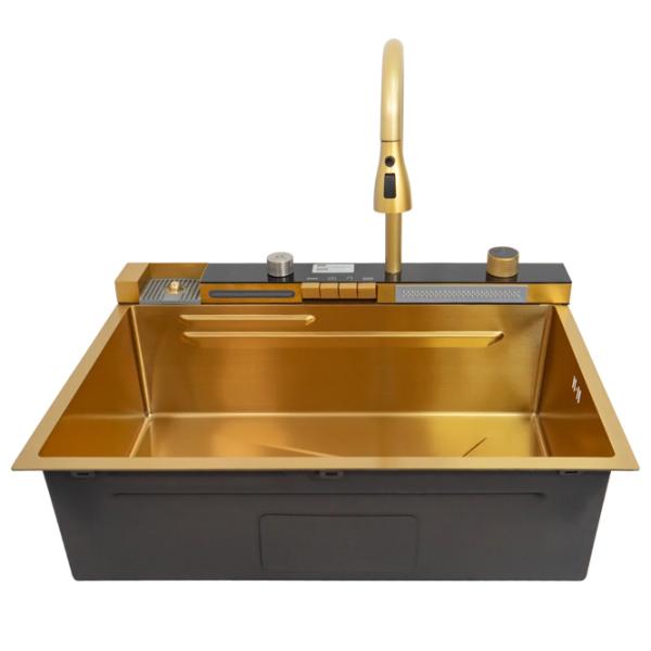 Chiuvetă SanDonna HD7550 75 x 50 / Oțel inoxidabil / Gold photo 4