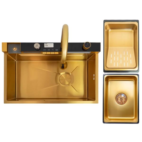 Chiuvetă SanDonna HD7550 75 x 50 / Oțel inoxidabil / Gold photo 5