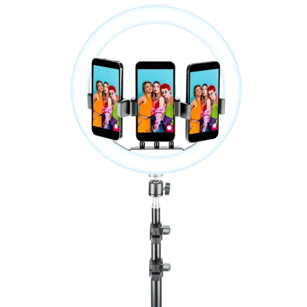 Trepied cu lampă Cellularline Selfie Ring Trio Universal 330 mm Black photo 1