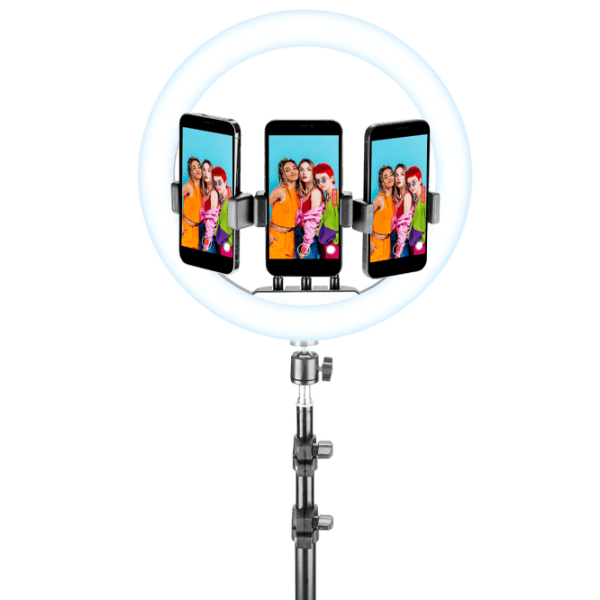 Trepied cu lampă Cellularline Selfie Ring Trio Universal 330 mm Black photo 1