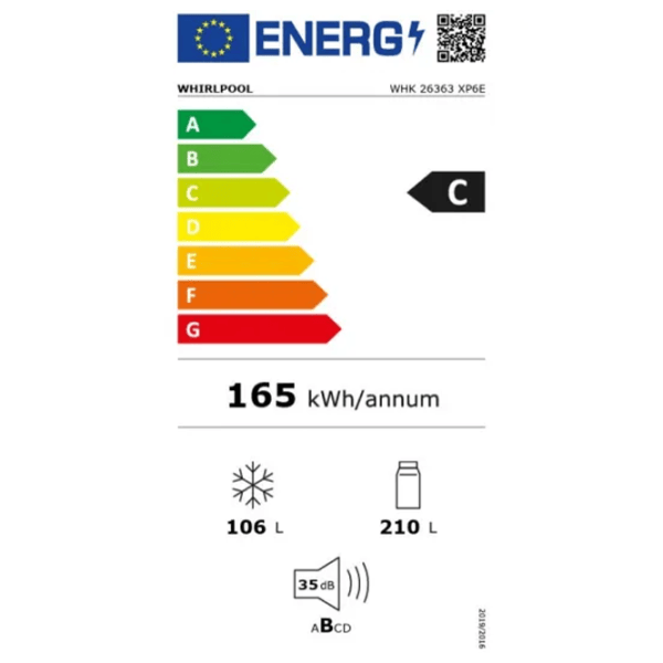 Frigider Whirlpool WHK 26363 XP6E cu congelator jos 316 l / 186.5 cm / Inox photo 9