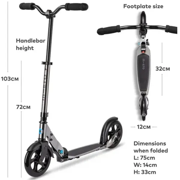 Trotinetă pentru copii cu două roți Micro Classic (SA0242) 100 kg/ Black photo 7