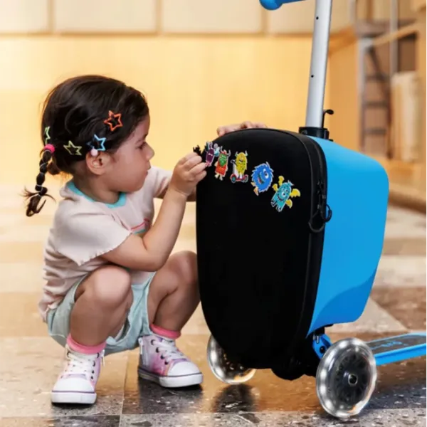 Trotinetă pentru copii cu trei roți Micro Luggage Junior Patch & Play (ML0036) 50 kg/ Blue photo 8