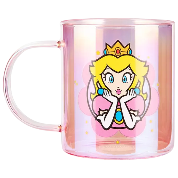 Cană Paladone Super Mario Princess Peach Iridescent Glass Mug 370 ml photo 1