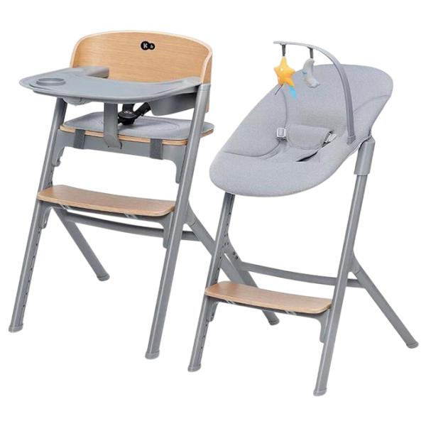 Набор стульчик для кормления + шезлонг-качели KinderKraft Calmee + Livy (KHLICA00WOD0000) / 6 месяцев / Серый  photo 1