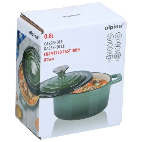 Кастрюля Alpina Enameled Cast Iron 0.8л Чугун / Зеленый photo 4