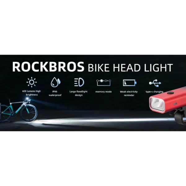 Lanterna bicicletei Rockbros RHL 600LM Red Black photo 8