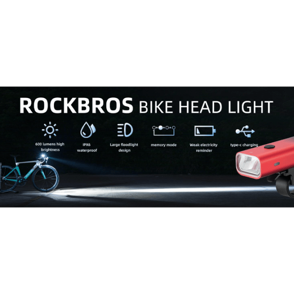 Lanterna bicicletei Rockbros RHL 600LM Red Black photo 8