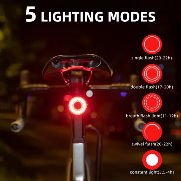 Велосипедный фонарь Rockbros Tail Light Break Sense Черный Красный photo 3