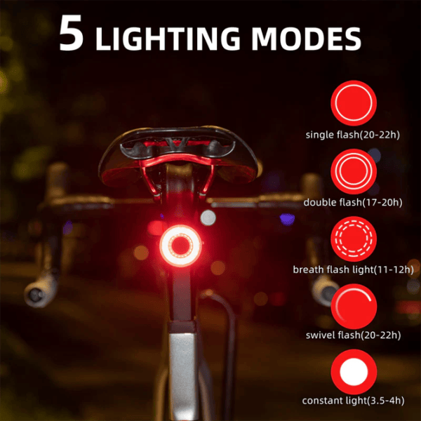 Велосипедный фонарь Rockbros Tail Light Break Sense Черный Красный photo 3