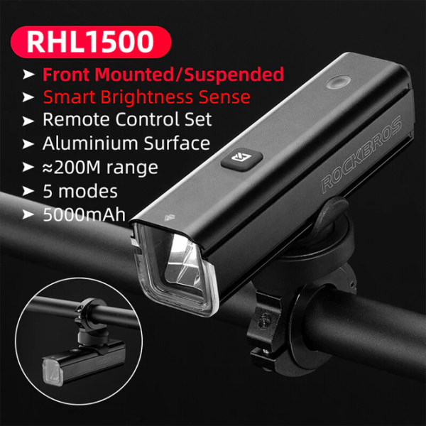 Велосипедный фонарь Rockbros RHL1500 Черный Серый photo 3