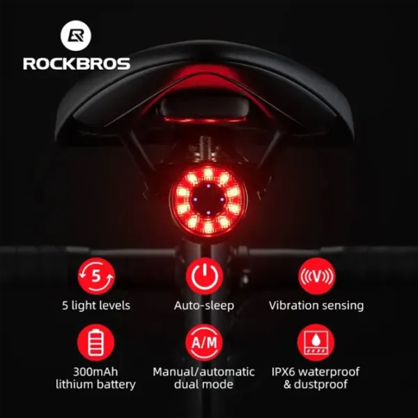 Велосипедный фонарь Rockbros Q1 Max Черный Красный photo 5
