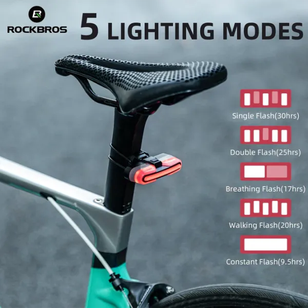 Велосипедный фонарь Rockbros Tail Light Brake Sense Черный Красный photo 3