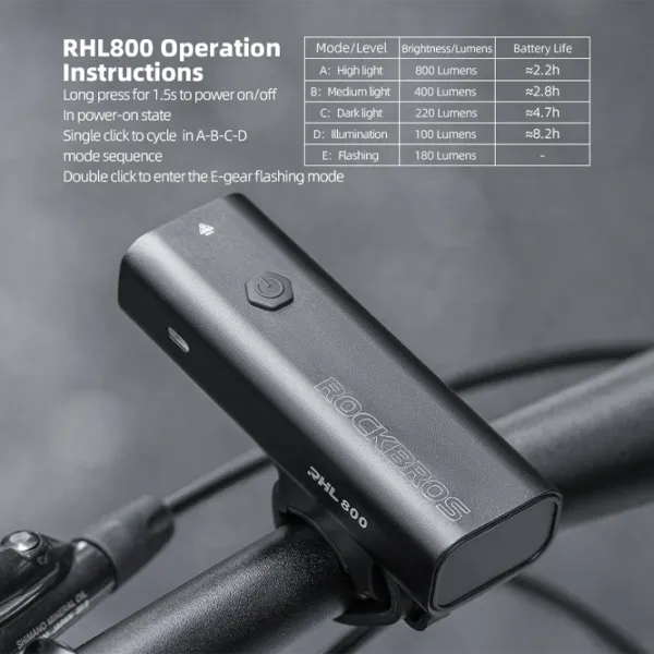 Велосипедный фонарь Rockbros RHL 800LM Черный Серый photo 6
