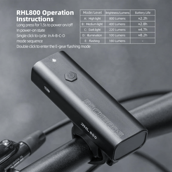 Велосипедный фонарь Rockbros RHL 800LM Черный Серый photo 6