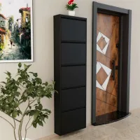 Обувной шкаф Trendy 5 Piece Metal 169 x 50 x 15см /Black /Черный photo 4