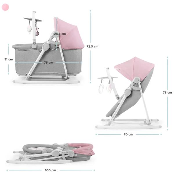 Leagăn pentru bebeluși KinderKraft Nola (KBNOLA00PNK0000) 18 kg/ Peony Pink photo 6