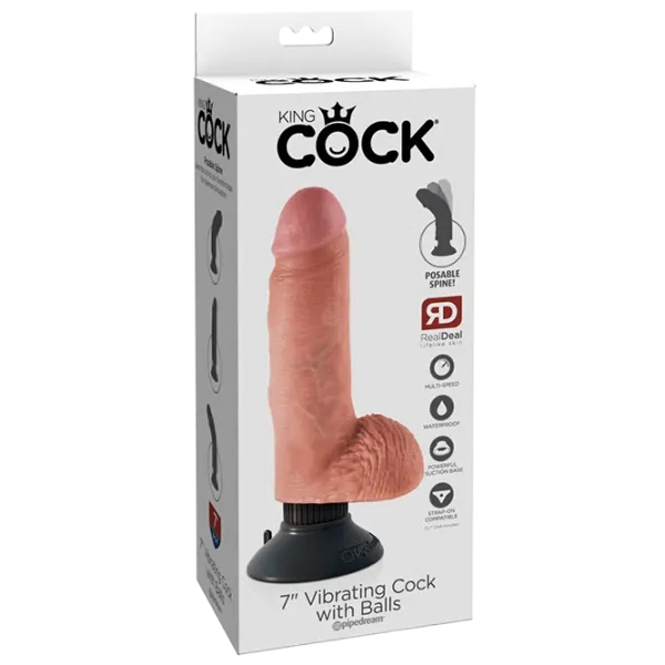Vibrator King Cock Vibrating Cock with Balls Beige photo 1