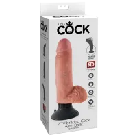 Вибратор King Cock Vibrating Cock with Balls Бежевый