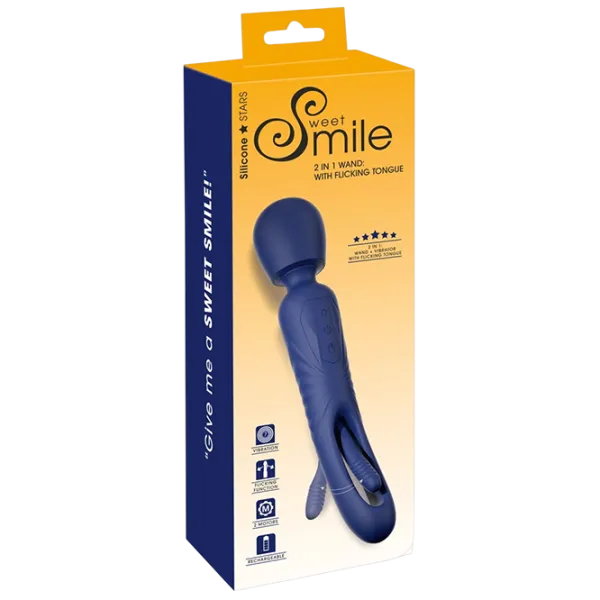 Вибратор Sweet Smile 2in1 Wand with Flicking Tongue Тёмно-синий photo 1
