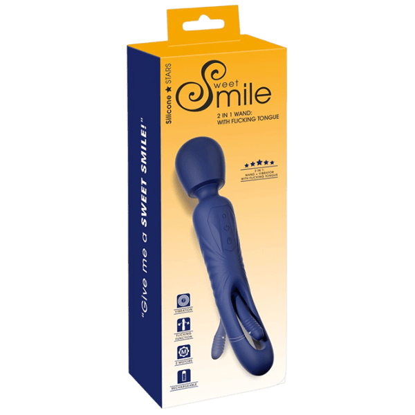 Вибратор Sweet Smile 2in1 Wand with Flicking Tongue Тёмно-синий photo 1