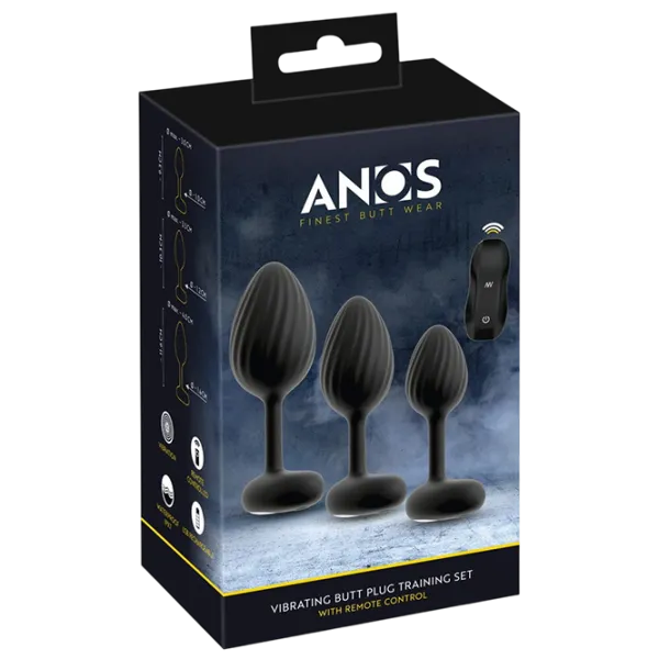 Jucărie anală ANOS RC Butt Plug Set with Vibration Black photo 1