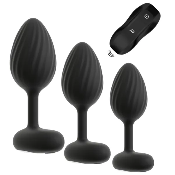Jucărie anală ANOS RC Butt Plug Set with Vibration Black photo 2